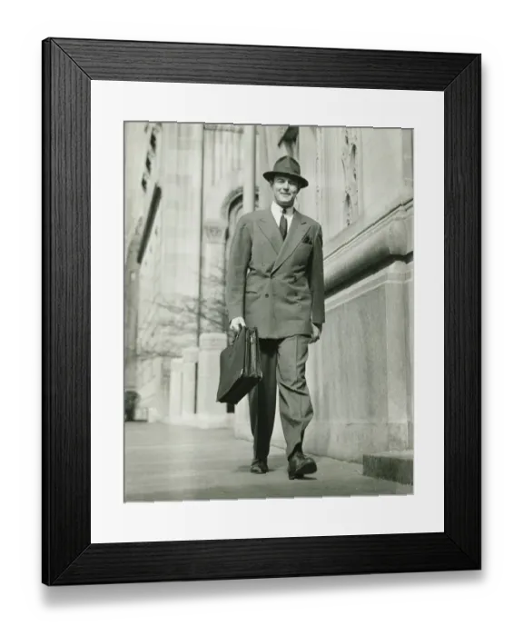 Framed Print : Man walking on street, carrying briefcase, (B&W) Framed Print : Man walking on street, carrying briefcase, (B&W)