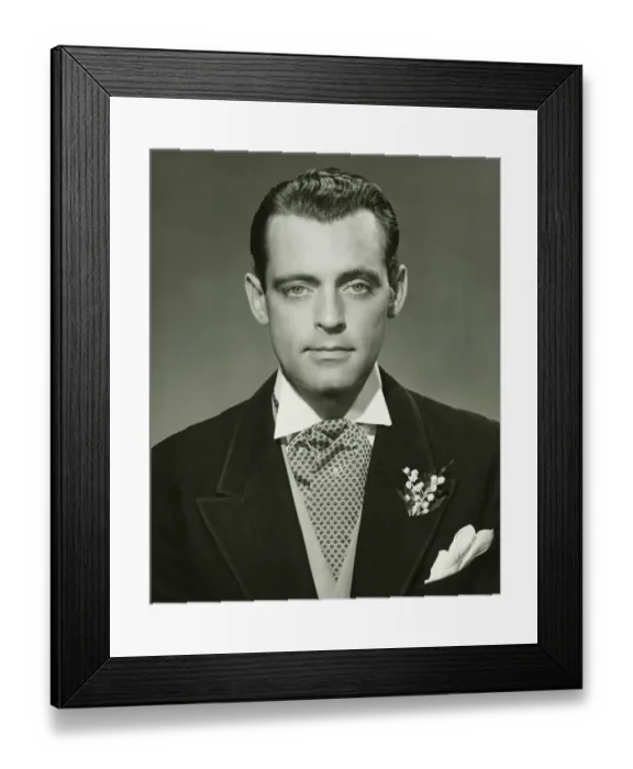 Framed Print : Young businessman in studio, (B&W), portrait
