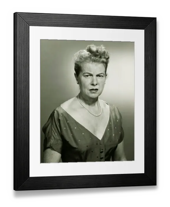 Framed Print : Woman looking displeased, (B&W), portrait Framed Print : Woman looking displeased, (B&W), portrait
