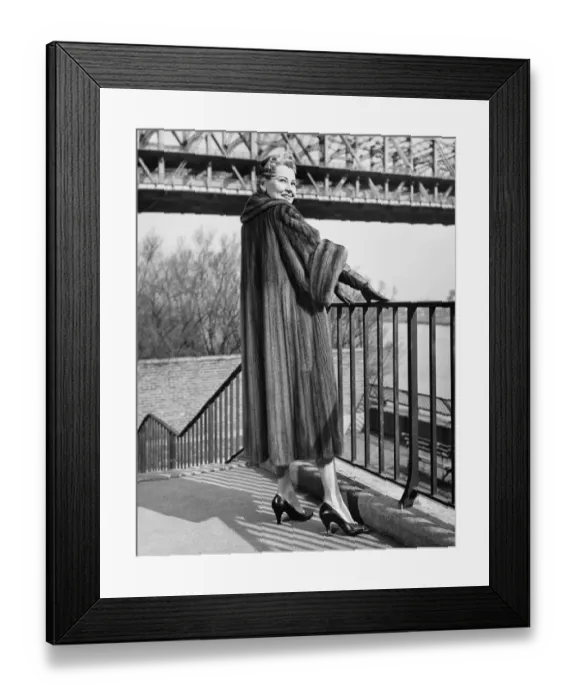 Framed Print : Woman standing at riverside, (B&W) Framed Print : Woman standing at riverside, (B&W)