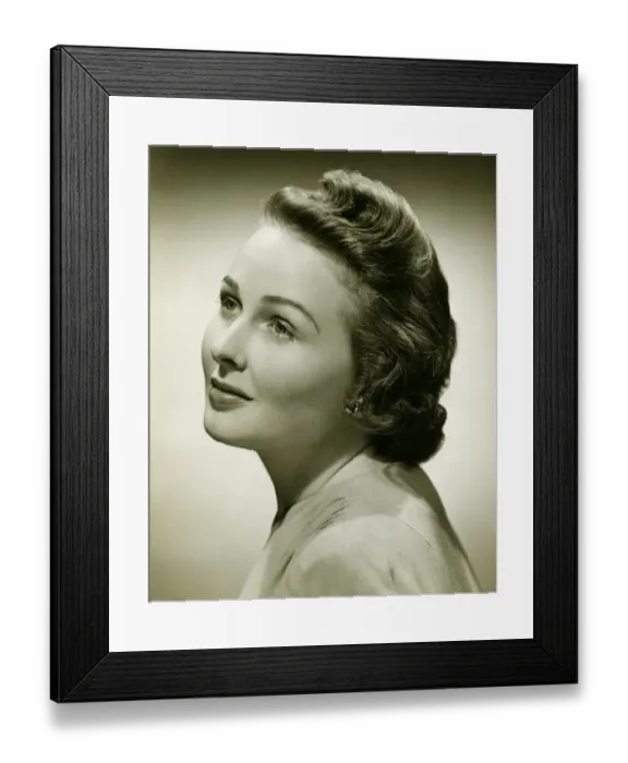 Framed Print : Woman posing in studio, (B&W), close-up, portrait Framed Print : Woman posing in studio, (B&W), close-up, portrait