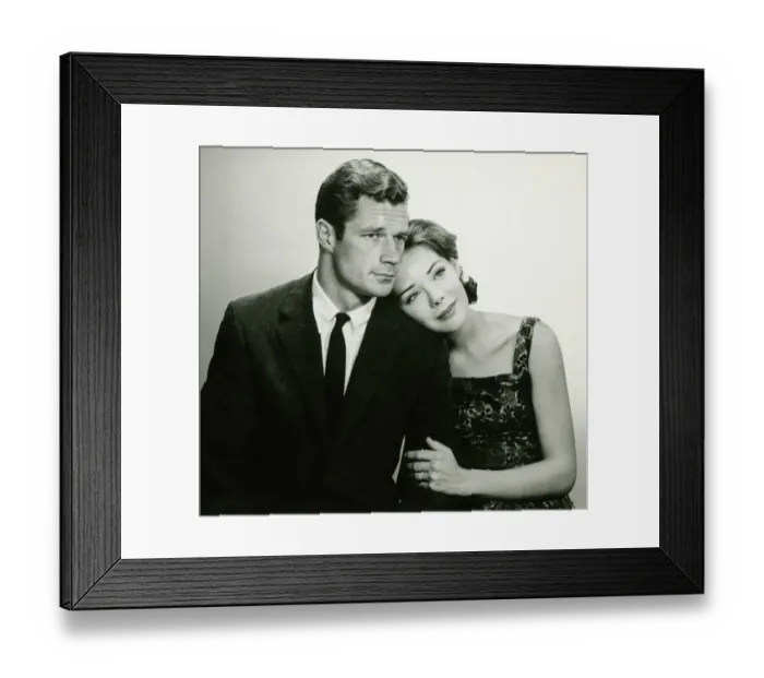 Framed Print : Romantic couple in studio, (B&W), portrait Framed Print : Romantic couple in studio, (B&W), portrait