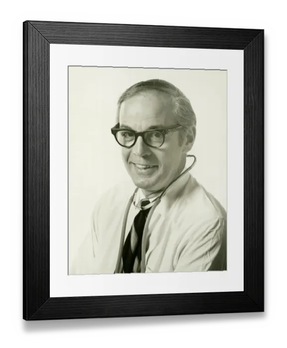 Framed Print : Physician wearing stethoscope, (B&W), (Portrait) Framed Print : Physician wearing stethoscope, (B&W), (Portrait)