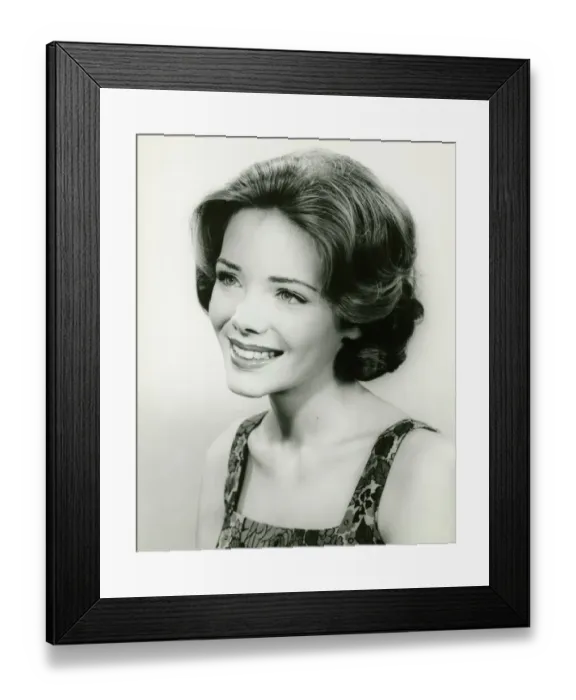 Framed Print : Young woman smiling, (B&W), (Portrait)