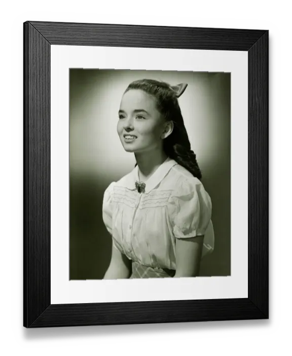 Framed Print : Teenage girl (14-15) with long hair, (B&W), portrait Framed Print : Teenage girl (14-15) with long hair, (B&W), portrait