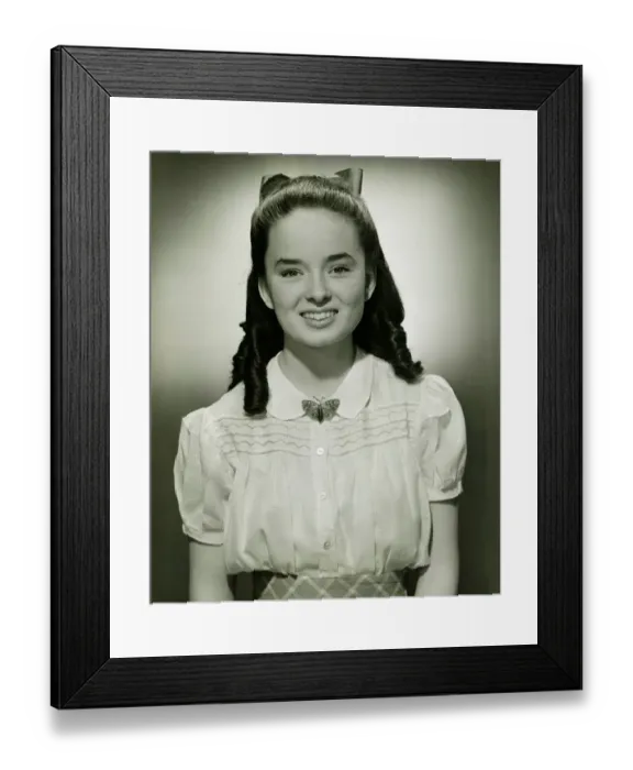 Framed Print : Teenage girl (14-15) with long hair, (B&W), portrait Framed Print : Teenage girl (14-15) with long hair, (B&W), portrait