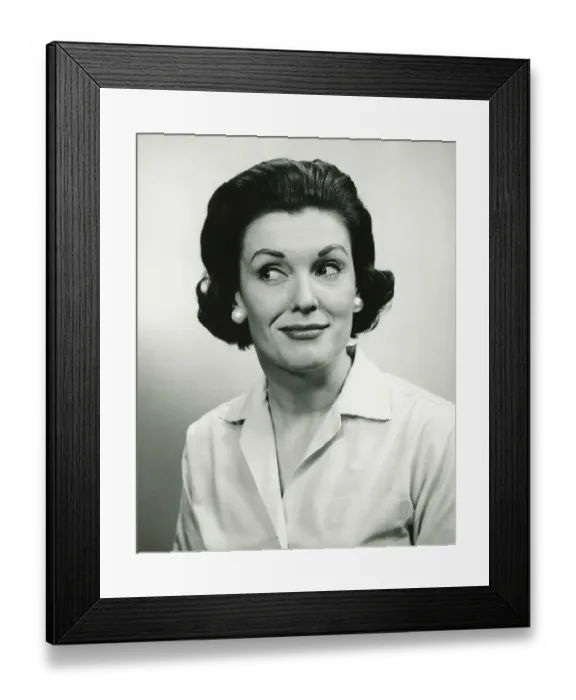 Framed Print : Woman looking away, posing in studio, (B&W), (Portrait) Framed Print : Woman looking away, posing in studio, (B&W), (Portrait)