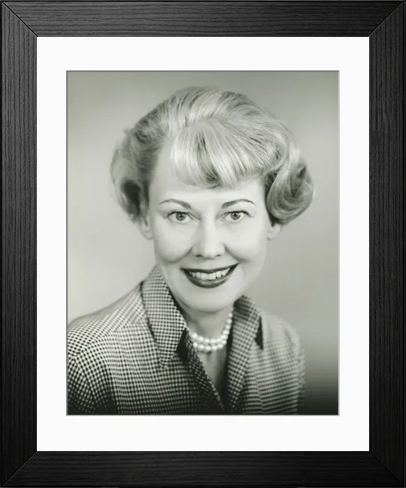 Framed Print : Portrait of woman with pearl necklace, (B&W), (Close-up) Framed Print : Portrait of woman with pearl necklace, (B&W), (Close-up)