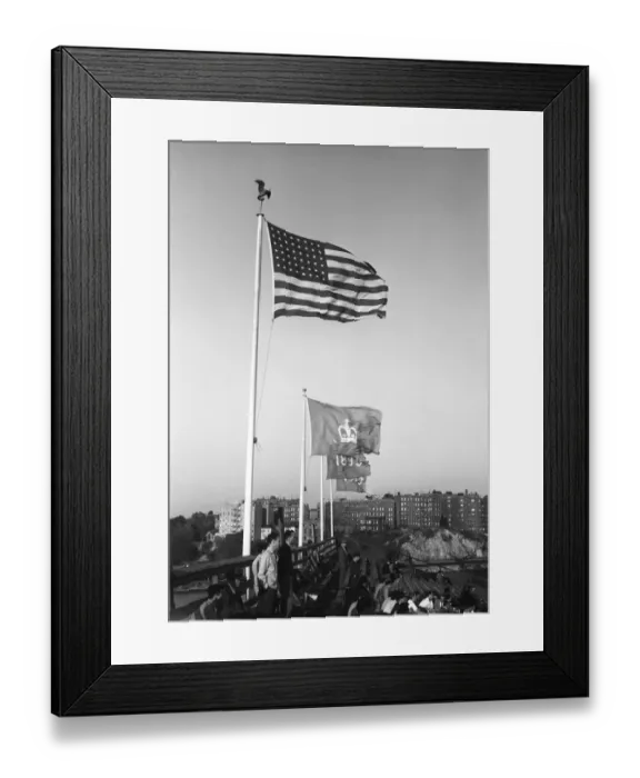 Framed Print : People on bleachers with flags Framed Print : People on bleachers with flags
