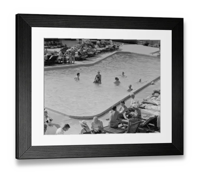 Framed Print : People at outdoor swimming pool, elevated view