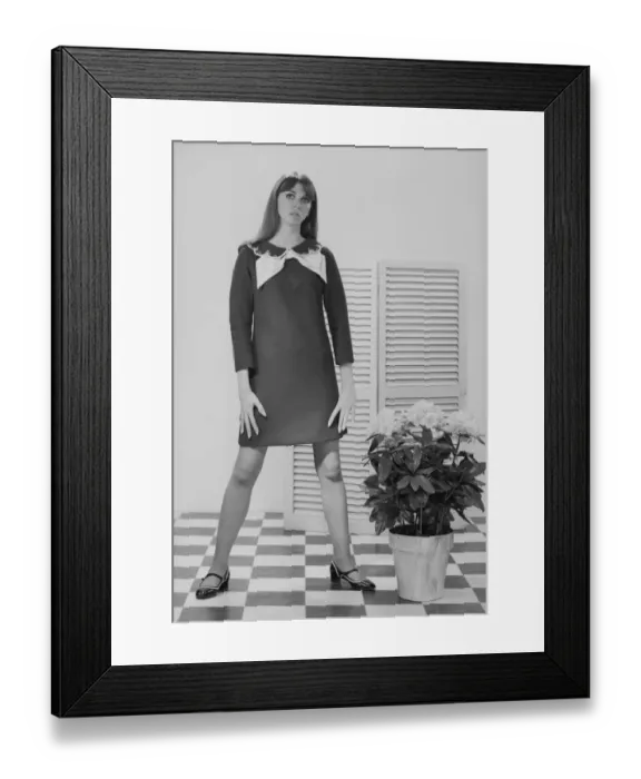 Framed Print : Young woman with shutter and flower Framed Print : Young woman with shutter and flower