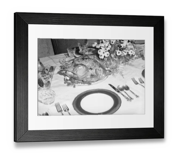 Framed Print : Turkey on set dining room table, color enhanced Framed Print : Turkey on set dining room table, color enhanced