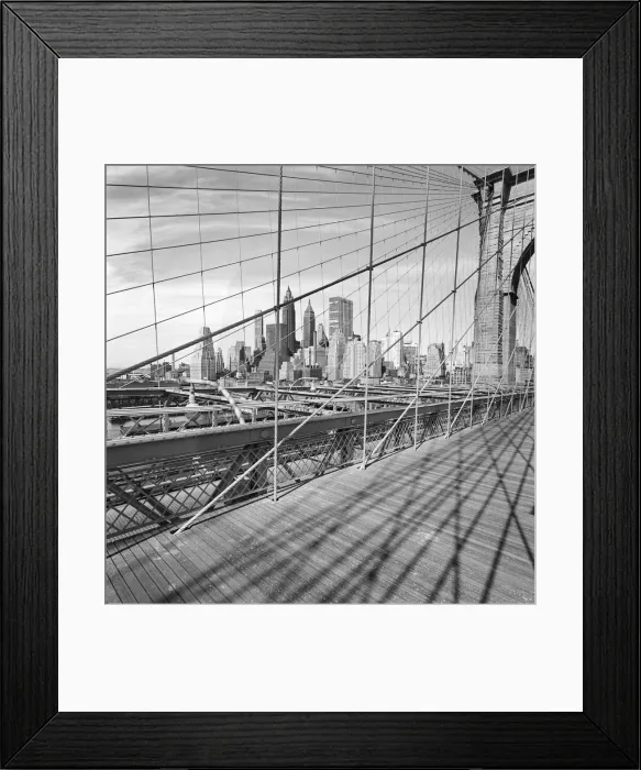 Framed Print : Cityscape through bridge cables, negative image Framed Print : Cityscape through bridge cables, negative image