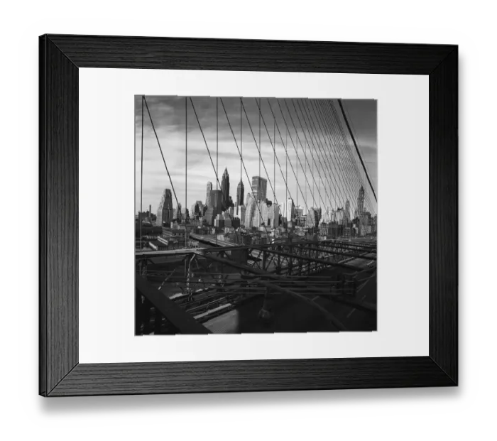 Framed Print : Cityscape through bridge cables Framed Print : Cityscape through bridge cables