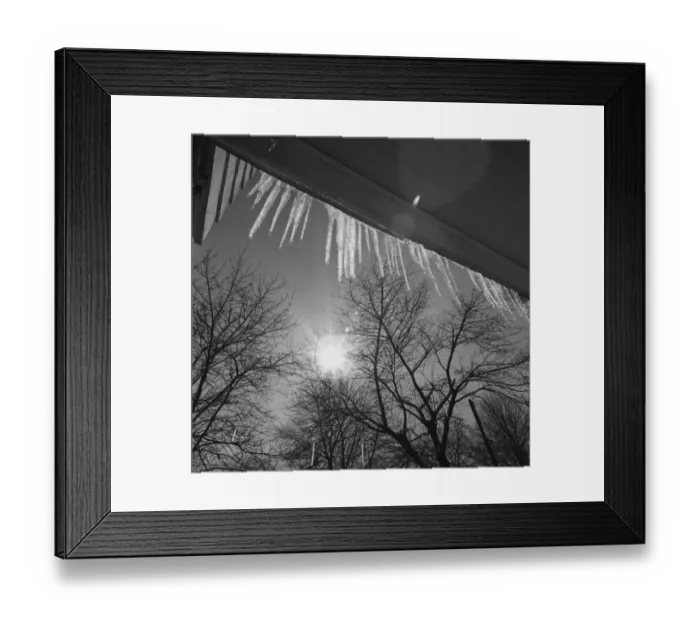 Framed Print : Icicles on roof an sun Framed Print : Icicles on roof an sun