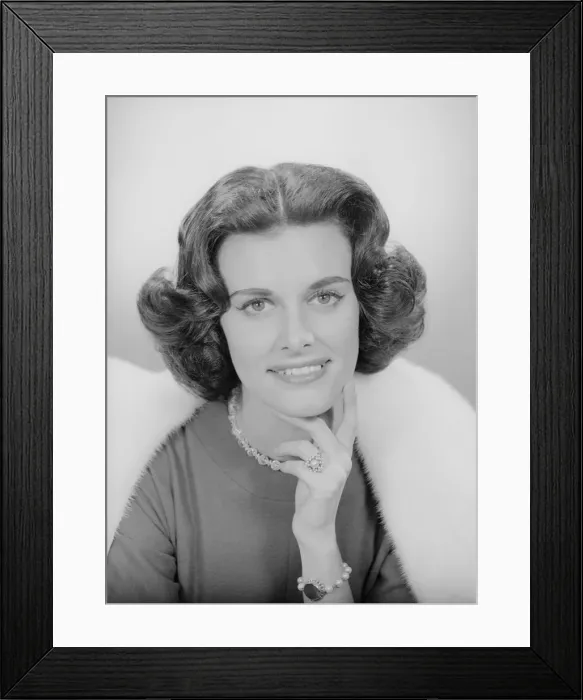 Framed Print : Studio portrait of woman with fur Framed Print : Studio portrait of woman with fur