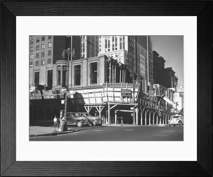 Framed Print : Buildings and street, USA, (B&W) Framed Print : Buildings and street, USA, (B&W)