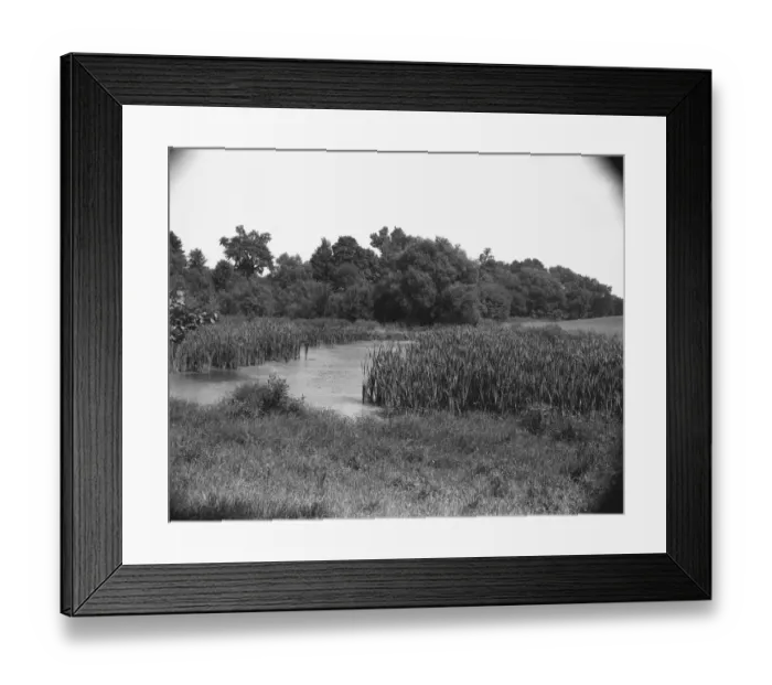 Framed Print : Creek and field, (B&W) Framed Print : Creek and field, (B&W)