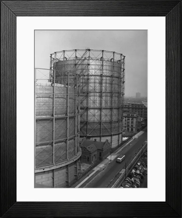 Framed Print : Large grain silos, (B&W), (high angle view) Framed Print : Large grain silos, (B&W), (high angle view)