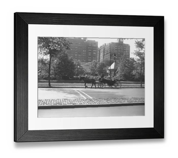 Framed Print : Horse carriage riding on street, (B&W) Framed Print : Horse carriage riding on street, (B&W)