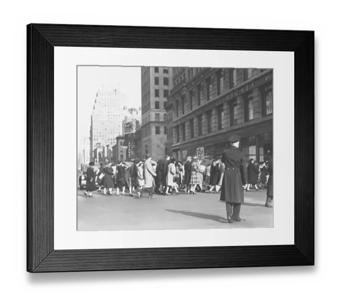 Framed Print : Group of people crossing street, (B&W) Framed Print : Group of people crossing street, (B&W)