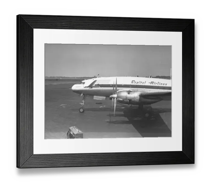 Framed Print : Airplane on runway, (B&W) Framed Print : Airplane on runway, (B&W)