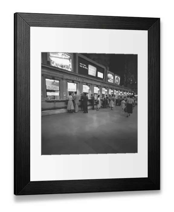 Framed Print : People at ticket counters, (B&W) Framed Print : People at ticket counters, (B&W)