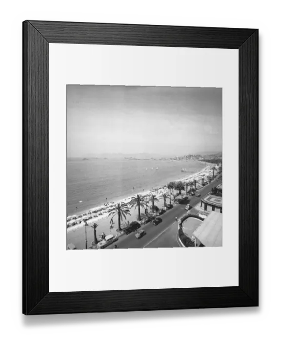 Framed Print : Tourist complex at seashore, (B&W), elevated view Framed Print : Tourist complex at seashore, (B&W), elevated view