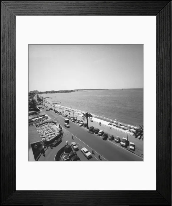Framed Print : Tourist complex at seashore, (B&W), elevated view Framed Print : Tourist complex at seashore, (B&W), elevated view