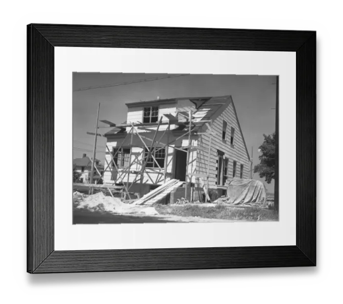 Framed Print : Scaffolding on front of house (B&W) Framed Print : Scaffolding on front of house (B&W)