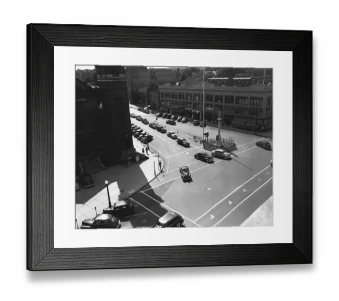 Framed Print : City street, (B&W), elevated view Framed Print : City street, (B&W), elevated view