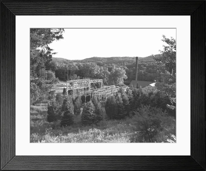Framed Print : Transformer yard, (B&W), elevated view Framed Print : Transformer yard, (B&W), elevated view