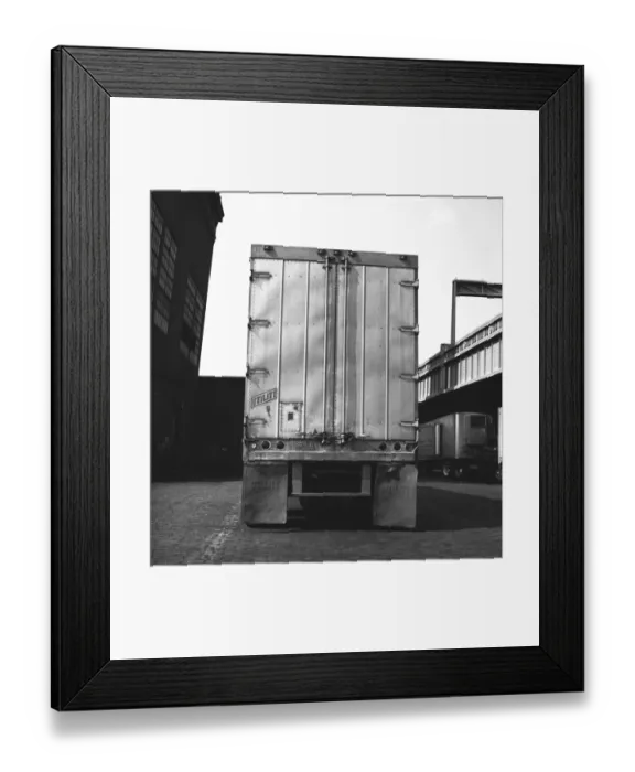 Framed Print : Lorry parked, (rear view), (B&W) Framed Print : Lorry parked, (rear view), (B&W)