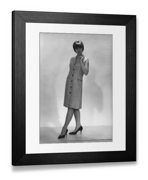 Framed Print : Woman posing in studio, (B&W) Framed Print : Woman posing in studio, (B&W)