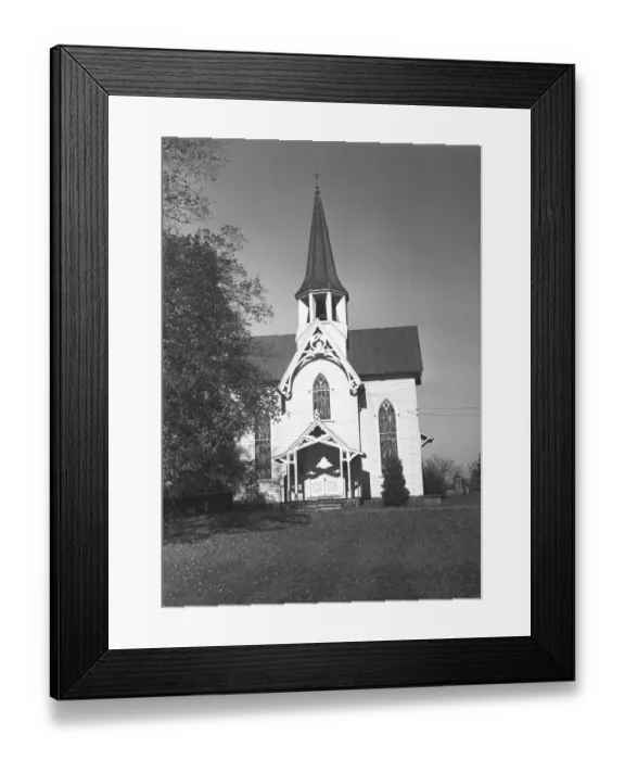 Framed Print : Nineteenth century style country church, (B&W) Framed Print : Nineteenth century style country church, (B&W)