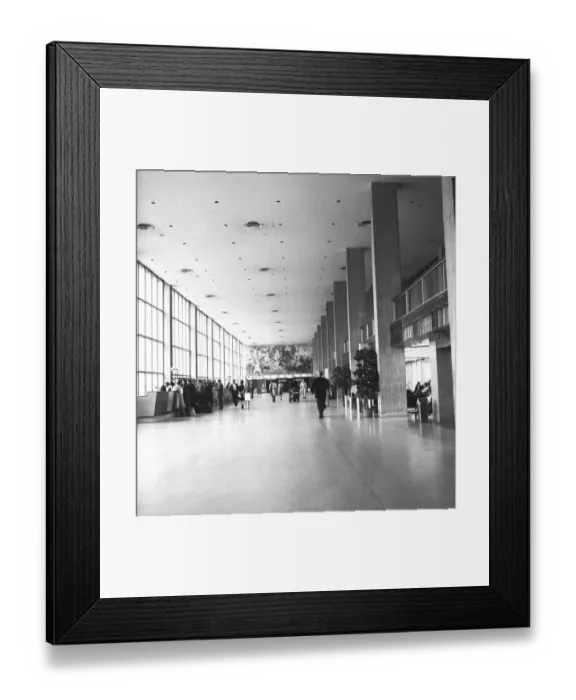 Framed Print : People in wide lobby, (B&W) Framed Print : People in wide lobby, (B&W)