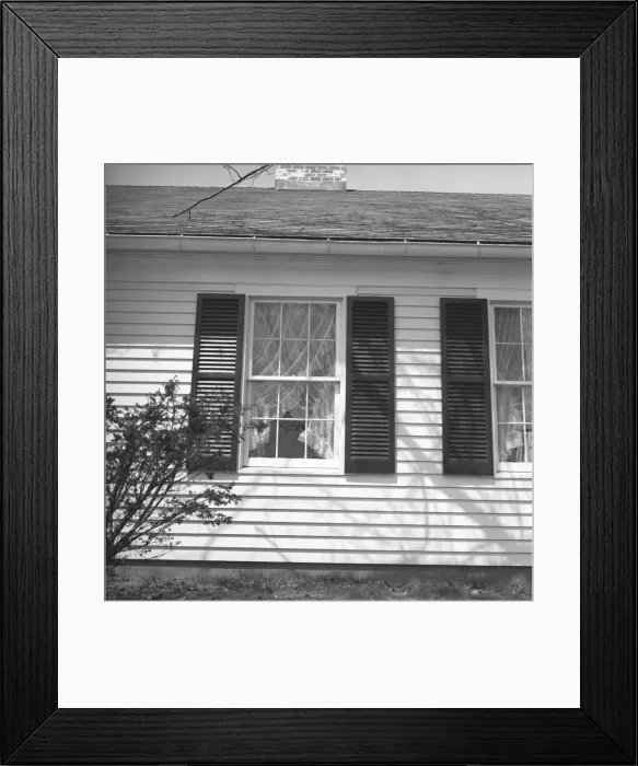 Framed Print : House exterior with shuttered windows, section (B&W) Framed Print : House exterior with shuttered windows, section (B&W)