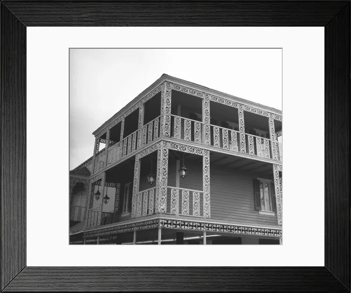 Framed Print : House with open worked balustrade, (B&W) Framed Print : House with open worked balustrade, (B&W)