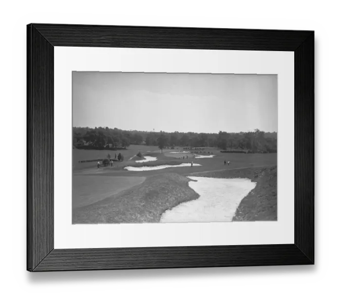 Framed Print : Golf course, (B&W), elevated view Framed Print : Golf course, (B&W), elevated view