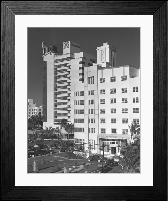 Framed Print : Apartment building, (B&W), elevated view Framed Print : Apartment building, (B&W), elevated view