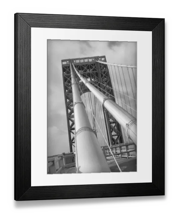 Framed Print : Iron bridge span, (B&W), low angle view