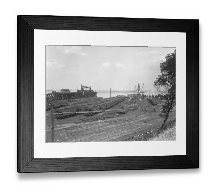 Framed Print : Freight train wagons on shunting yard, (B&W), elevated view Framed Print : Freight train wagons on shunting yard, (B&W), elevated view
