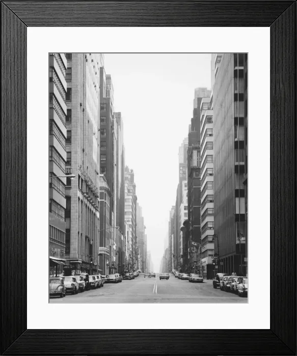 Framed Print : City street and buildings (B&W)