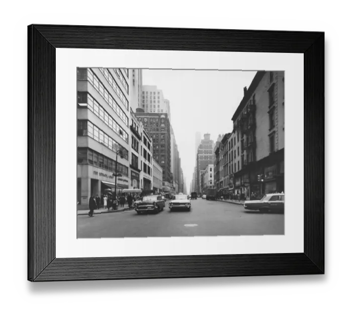 Framed Print : Cars riding on city street (B&W) Framed Print : Cars riding on city street (B&W)