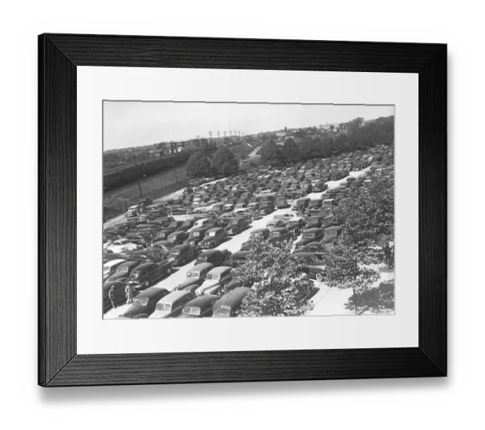 Framed Print : Parking lot, (B&W), elevated view Framed Print : Parking lot, (B&W), elevated view