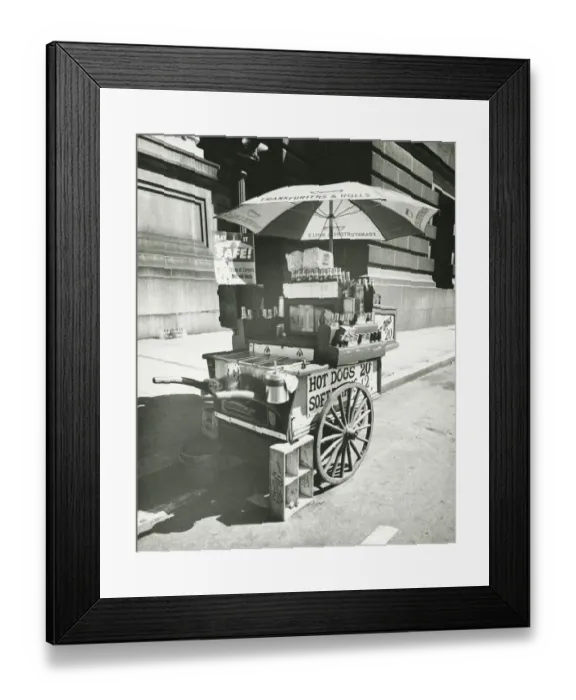 Framed Print : Street hot dogs vendor cart, (B&W) Framed Print : Street hot dogs vendor cart, (B&W)