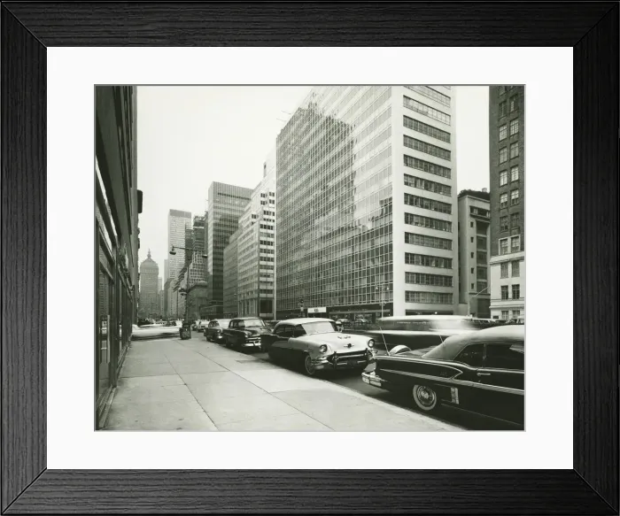 Framed Print : Cars parked along city sidewalk, (B&W) Framed Print : Cars parked along city sidewalk, (B&W)