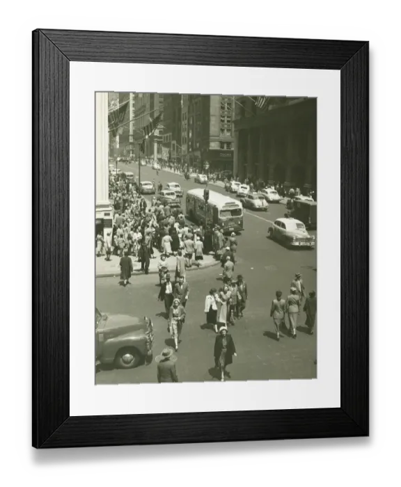 Framed Print : Busy city street, (B&W), elevated view Framed Print : Busy city street, (B&W), elevated view