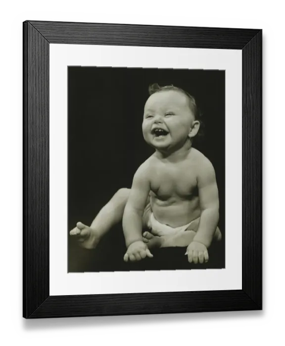Framed Print : Baby boy (12-18 months) smiling, (B&W), close-up Framed Print : Baby boy (12-18 months) smiling, (B&W), close-up