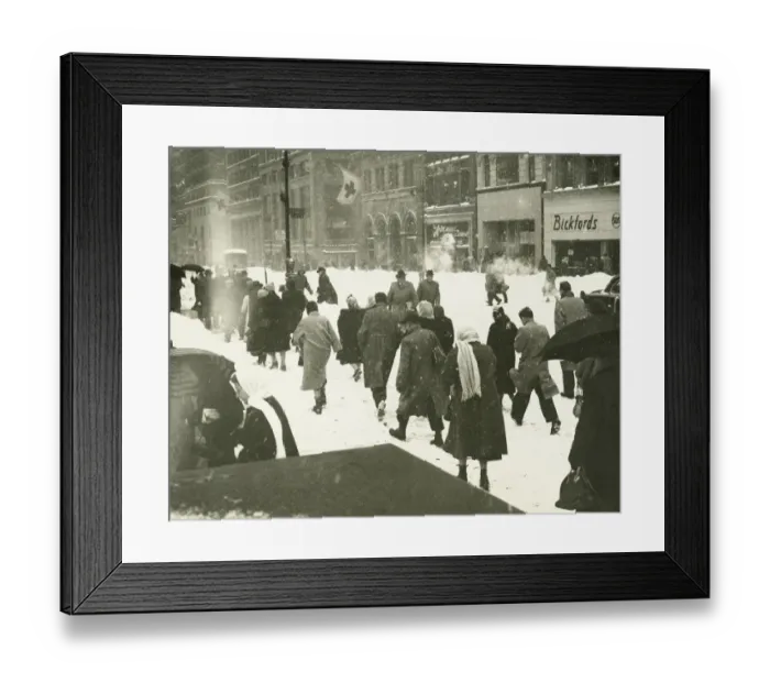 Framed Print : People walking on city street in blizzard, (Rear view) Framed Print : People walking on city street in blizzard, (Rear view)